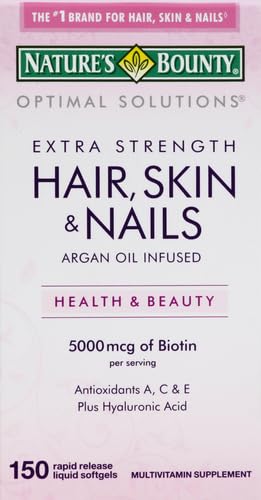 Nature's Bounty Advanced Hair, Skin & Nails, Argan-Infused Vitamin Supplement with Biotin and Hyaluronic Acid, 150 Rapid Release Softgels, 50 Total Servings