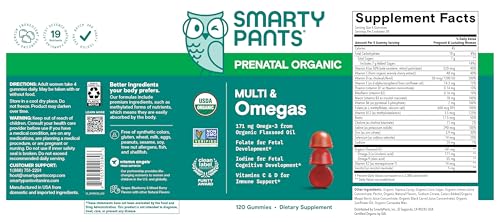 SmartyPants Prenatal Vitamins for Women, Sugar Free Multivitamin Gummies: Methylfolate, Omega 3 (ALA) Vitamin D3, C, Vitamin B12, B6, A, K & Zinc, Inositol, Erythritol Free, 60 Count (20 Day Supply) Nirvana Guru
