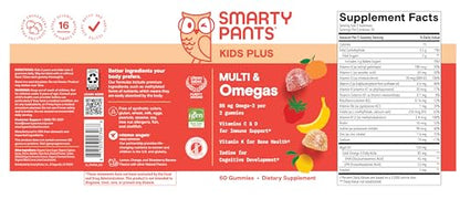 SmartyPants Kids Multivitamin Gummies - Improved Formula: Omega 3 (DHA/EPA), Vitamins D3, C, B12, B6, Vitamin A, K & Zinc, Gluten Free, Three Fruit Flavors, 60 Count (30 Day Supply)