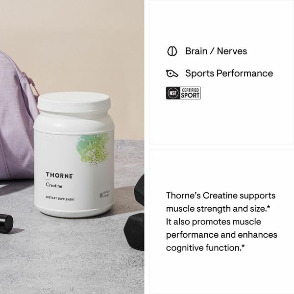 THORNE Creatine - Micronized Creatine Monohydrate Powder, Amino Acid Support for Muscles, Cellular Energy & Cognitive Function* - Unflavored - NSF Certified for Sport - 5 g per Serving - 90 Servings - Nirvana Guru
