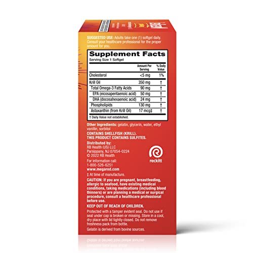 MegaRed - Omega-3 Krill Oil 350mg Softgels (130 Count in A Bottle), EPA & DHA Omega-3 Fatty Acids with No Fishy Aftertaste Unlike Fish Oil, Contains Antioxidant Astaxanthin - Nirvana Guru