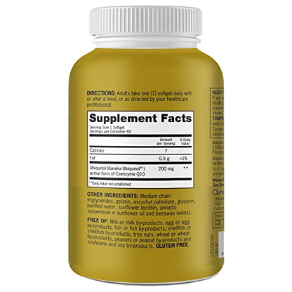Qunol Ubiquinol CoQ10 200mg Softgels, Powerful Antioxidant for Heart and Vascular Health, Essential for Energy Production, Natural Supplement Active Form of CoQ10, 60ct Softgels Nirvana Guru