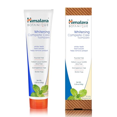 Himalaya Botanique Whitening Complete Care Toothpaste, Teeth Whitening, Fights Plaque, Fluoride Free, No Artificial Flavors, SLS Free, Cruelty Free, Foaming, Simply Mint Flavor, 5.29 Oz, 2 Pack - Nirvana Guru
