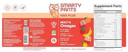 SmartyPants Kids Multivitamin Gummies - Improved Formula: Omega 3 (DHA/EPA), Vitamins D3, C, B12, B6, Vitamin A, K & Zinc, Gluten Free, Three Fruit Flavors, 60 Count (30 Day Supply)