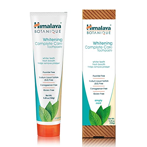 Himalaya Botanique Whitening Complete Care Toothpaste, Teeth Whitening, Fights Plaque, Fluoride Free, No Artificial Flavors, SLS Free, Cruelty Free, Foaming, Simply Mint Flavor, 5.29 Oz, 2 Pack - Nirvana Guru