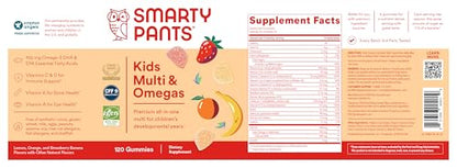 SmartyPants Kids Multivitamin Gummies - Improved Formula: Omega 3 (DHA/EPA), Vitamins D3, C, B12, B6, Vitamin A, K & Zinc, Gluten Free, Three Fruit Flavors, 60 Count (30 Day Supply)