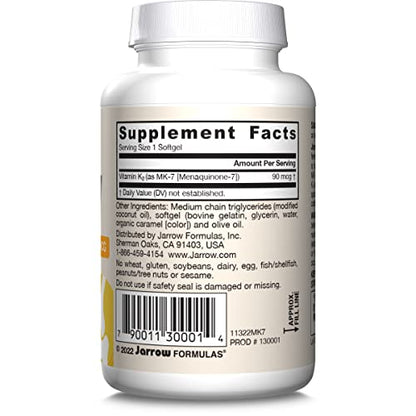 Jarrow Formulas MK-7 90 mcg - Bioactive Form of Vitamin K2 - 120 Servings (Softgels) - For Bone & Cardiovascular Health - Vitamin K2 MK-7 Dietary Supplement - K2 Vitamin Supplement MK-7 - Gluten Free - Nirvana Guru