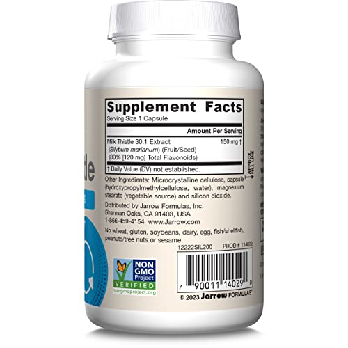Jarrow Formulas Milk Thistle 150 mg With 30:1 Standardized Silymarin Extract, Dietary Supplement for Liver Function Support, 200 Veggie Capsules, 66-200 Day Supply - Nirvana Guru