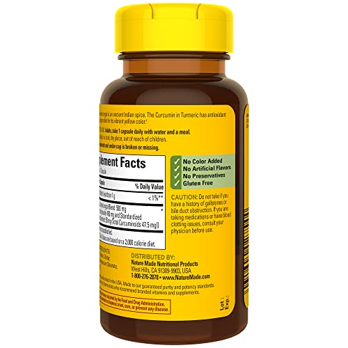 Nature Made Turmeric Curcumin 500 mg, Herbal Supplement for Antioxidant Support, 120 Capsules, 120 Day Supply - Nirvana Guru
