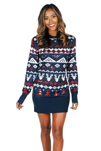 Women's Gaudy Garland Sweater Dress – Festive Ugly Christmas Sweater Dress for Holiday Parties nirvanaguru