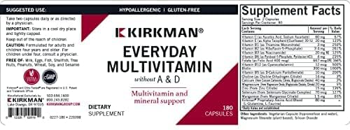 Kirkman - Everyday Multivitamin Without Vitamins A & D - 180 Capsules - Comprehensive Multivitamin - Mineral Support - Hypoallergenic - Nirvana Guru