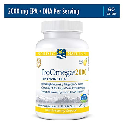 Nordic Naturals ProOmega 2000, Lemon Flavor - 120 Soft Gels - 2150 mg Omega-3 - Ultra High-Potency Fish Oil - EPA & DHA - Promotes Brain, Eye, Heart, & Immune Health - Non-GMO - 60 Servings - Nirvana Guru