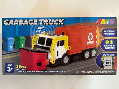 JOYIN Large Friction Powered Garbage Truck Toy Set, Includes Dumpster, Trash Bins, and Learning Cards for Kids, Boy Toys Birthday Gift for Boys Girls Kids Toddler Nirvana Guru