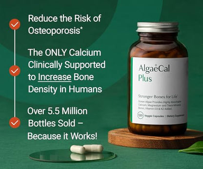 ALGAECAL Organic Red Algae Calcium Supplement for Bone Density, Vitamin K2 MK7 (100mg), Vitamin D3 (1600 IU), Magnesium (350mg) & Trace Minerals & Strength, Easy to Swallow, 120 Veggie Caps Nirvana Guru