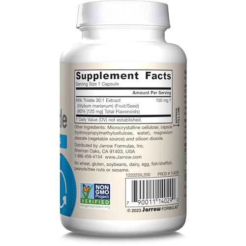 Jarrow Formulas Milk Thistle 150 mg With 30:1 Standardized Silymarin Extract, Dietary Supplement for Liver Function Support, 200 Veggie Capsules, 66-200 Day Supply - Nirvana Guru