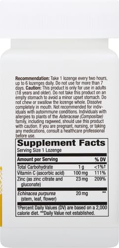 Nature's Way Zinc Lozenges with Vitamin C & Echinacea, Immune Support*, 23 mg of Zinc & 100 mg of Vitamin C per Serving, Wild Berry Flavored, 60 Lozenges (Packaging May Vary) - Nirvana Guru