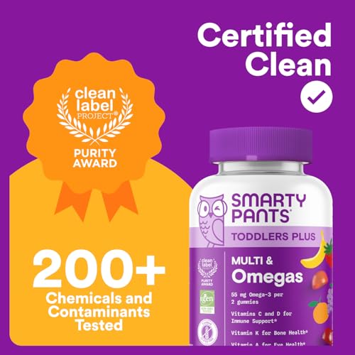 SmartyPants Toddler Multivitamin Gummies - Improved Formula: Omega 3 (DHA/EPA), Vitamins D3, C, Vitamin B12, B6, A, K & Zinc, Biotin, Gluten Free, Three Fruit Flavors, 60 Count (30 Day Supply) Nirvana Guru