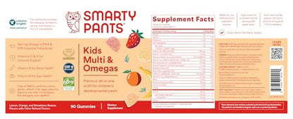 SmartyPants Kids Multivitamin Gummies - Improved Formula: Omega 3 (DHA/EPA), Vitamins D3, C, B12, B6, Vitamin A, K & Zinc, Gluten Free, Three Fruit Flavors, 60 Count (30 Day Supply)