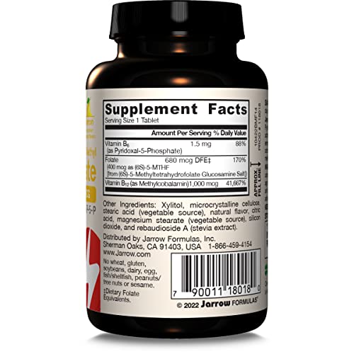 Jarrow Formulas Extra Strength Methyl B-12 1000 mcg & Methyl Folate 400 mcg + P-5-P, Dietary Supplement for Cellular Energy Metabolism and Cardiovascular Support, 100 Chewable Tablets, 100 Day Supply - Nirvana Guru