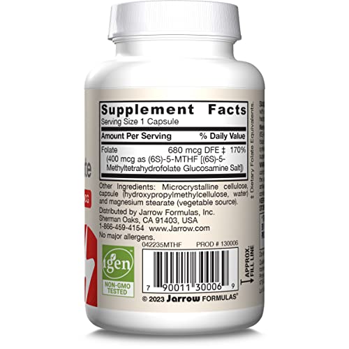 Jarrow Formulas Extra Strength Methyl Folate 400 mcg, Dietary Supplement for Cardiovascular and Neurologic Health Support, 60 Veggie Capsules, 60 Day Supply - Nirvana Guru