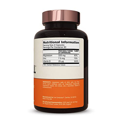 Live Conscious Magwell Magnesium Zinc & Vitamin D3 - Magnesium Glycinate, Malate, & Citrate - Triple Supplement for Women & Men - for Sleep, Bone, Heart, Immune Support - 120 Caps Nirvana Guru