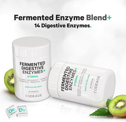 Codeage Fermented Digestive Enzymes Supplement 3-Month Supply - 14 Digestive Enzymes, Probiotics, Prebiotics, Fermented Botanicals, Plant-Based Multi Pancreatic Enzymes - 1 Capsule a Day - 90 Capsules - Nirvana Guru