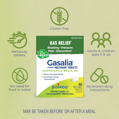 Boiron Gasalia Tablets for Relief from Gas Pressure, Abdominal Pain, Bloating, and Discomfort - 60 Count - Nirvana Guru