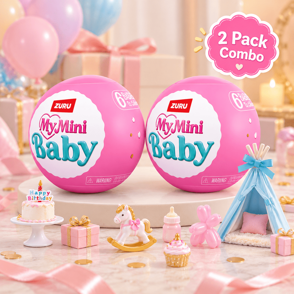 ZURU My Mini Baby Birthday Series 1 Collectible Capsules with Accessories – 2-Pack Combo, Ages 3+