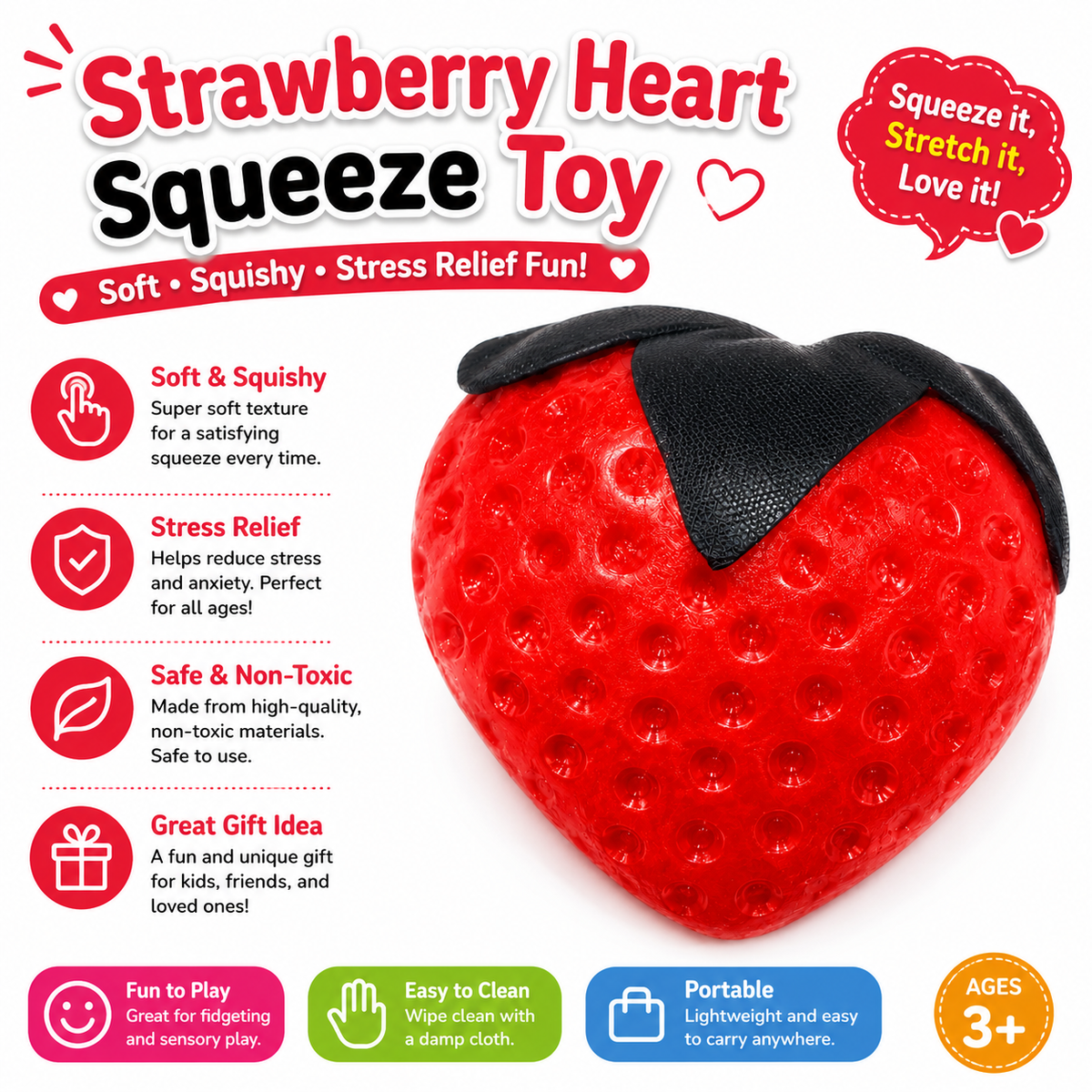 4 PCS Squishy Toy Set – Donut, Apple, Strawberry & Colorful Cube Sensory Squeeze Toys Nirvana Guru