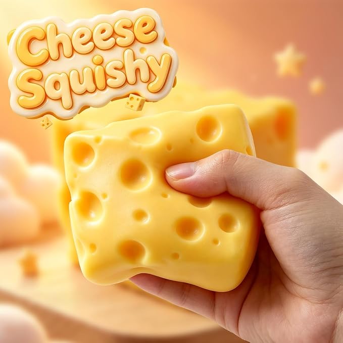 Cheese Squishy Toy - Slow-Rising Cheese Squishy Squeeze Block - Stress Balls for Adults - Stress & Anxiety Relief Fidget Gift - Stress-Relief Set for the Office and Classroom (4PCS) Nirvana Guru