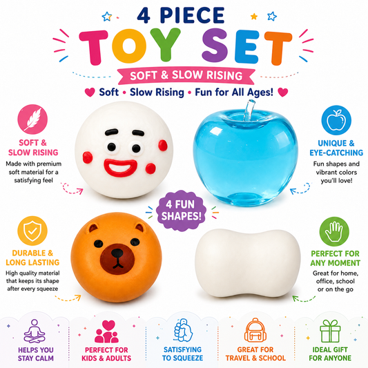 4 Pack Squishy Toys - Soft Slow Rising Sensory Squeeze Toy Set - Cute Fidget Toys for Kids and Adults Nirvana Guru