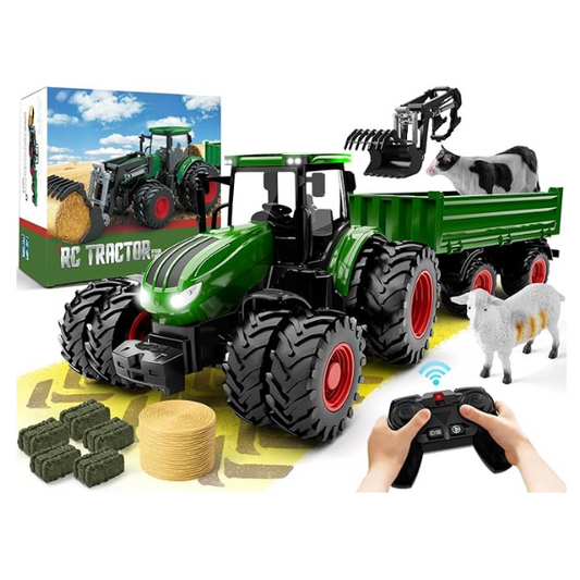 Remote Control Tractor Toy, Kids RC Tractor Set & Truck and Trailer Front Loader - Metal Car Head/8 Wheel/Light, Toddlers Farm Vehicle Toys for 3 4 5 6 7 8 9 Year Old Boys Girls Birthday Gift Nirvana Guru