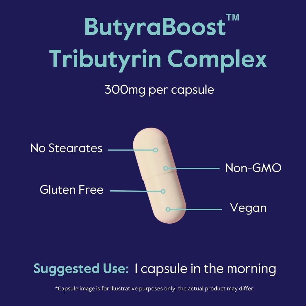 BESTVITE ButyraBoost 300mg Tributyrin Complex (60 Vegetarian Capsules) - No Stearates - Vegan - Non GMO - Gluten Free - Butyrate Gut Health Supplement Nirvana Guru