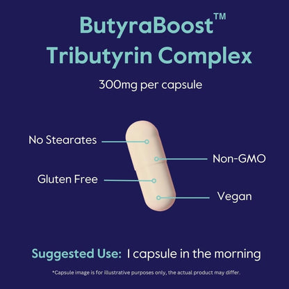 BESTVITE ButyraBoost 300mg Tributyrin Complex (60 Vegetarian Capsules) - No Stearates - Vegan - Non GMO - Gluten Free - Butyrate Gut Health Supplement Nirvana Guru