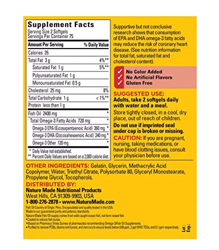 Nature Made Burp Less Fish Oil Omega 3 Supplements, 1200 mg Softgels, Omega 3 Fish Oil for Healthy Heart Support, 300 Softgels, 150 Day Supply - Nirvana Guru