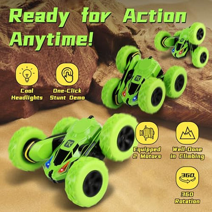Threeking RC Stunt Cars Remote Control Car Double-Sided Driving 360-degree Flips Rotating Car Toy, Green Nirvana Guru