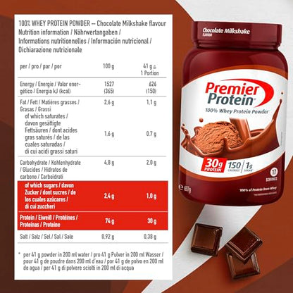 Premier Protein Powder, Chocolate Milkshake, 30g Protein, 1g Sugar, 100% Whey Protein, Keto Friendly, No Soy Ingredients, Gluten Free, 17 Servings, 24.5 Ounce (Pack of 1)