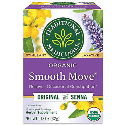 Traditional Medicinals Tea, Organic Smooth Move Peppermint, Relieves Occasional Constipation, Senna, 16 Tea Bags - Nirvana Guru