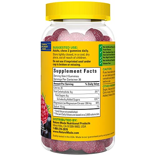 Nature Made High Absorption Magnesium Citrate 200 mg per serving, Magnesium Supplement for Muscle, Nerve, Bone and Heart Support, 60 Magnesium Gummies, 30 Day Supply - Nirvana Guru