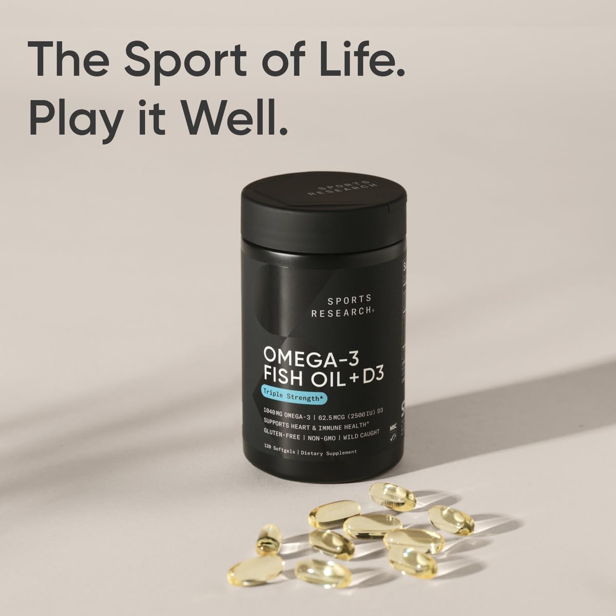 Sports Research® Alaskan Omega-3 Fish Oil 1040mg + Vitamin D3 2500iu - Supports Brain & Heart Health - MSC Certified Sustainable · Wild-Caught · Non-GMO · Triglyceride Form - 120 Count Softgels - Nirvana Guru