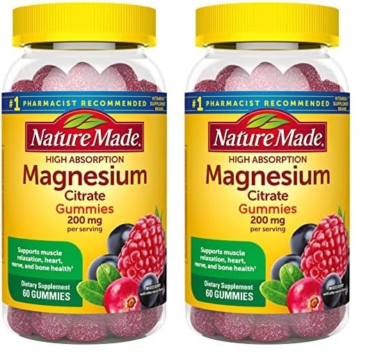Nature Made High Absorption Magnesium Citrate 200 mg per serving, Magnesium Supplement for Muscle, Nerve, Bone and Heart Support, 60 Magnesium Gummies, 30 Day Supply - Nirvana Guru