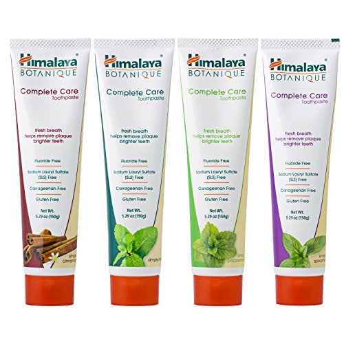 Himalaya Botanique Complete Care Toothpaste, Variety Pack - Fluoride Free Toothpaste for Clean Teeth & Fresh Breath - Vegan, Gluten Free, No Artificial Flavors, 5.29 oz (Pack of 4) - Nirvana Guru