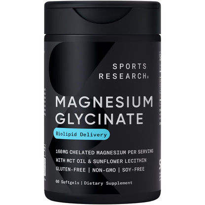 Sports Research® Magnesium Glycinate - Supports Restful Sleep & Enzymatic Processes - 160 mg Chelated Magnesium - Vegan Capsule - 90 Count - Nirvana Guru