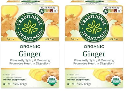 Traditional Medicinals Tea, Organic Ginger, Healthy Digestion, Pleasantly Spicy & Warming, 16 Tea Bags - Nirvana Guru