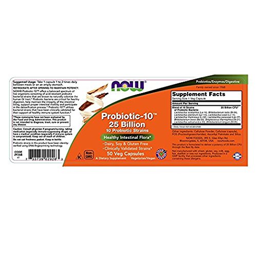 NOW Foods Supplements, Probiotic-10™, 25 Billion, with 10 Probiotic Strains, Dairy, Soy and Gluten Free, Strain Verified, 100 Veg Capsules - Nirvana Guru