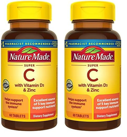 Nature Made Super C with Vitamin D3 and Zinc, Dietary Supplement for Immune Support, 60 Tablets, 60 Day Supply - Nirvana Guru