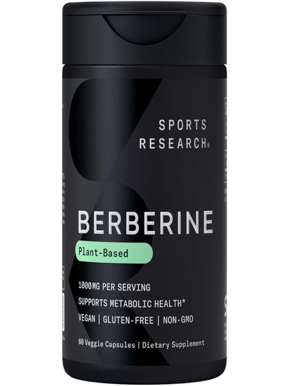 Sports Research Berberine - Herbal Ayurvedic Metabolic Health Support - 500 mg - 60 Capsules - Vegan Certified, Gluten-Free, Non-GMO - Nirvana Guru