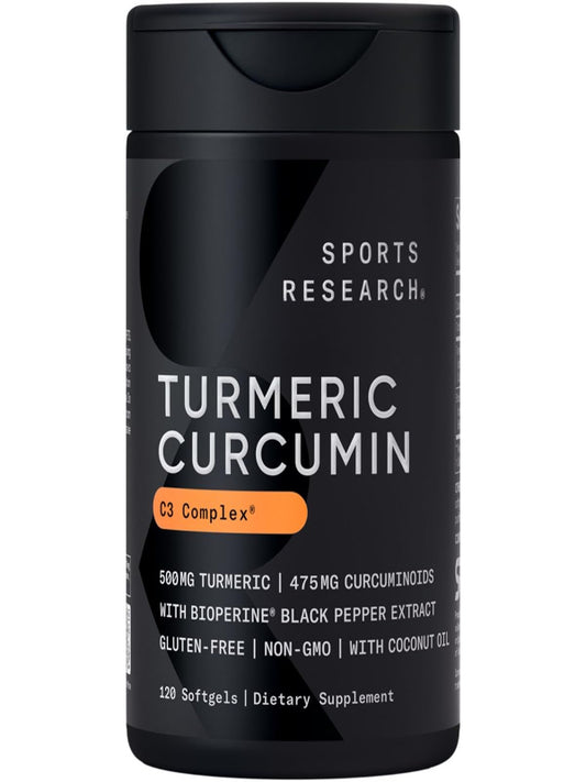 Sports Research Turmeric Curcumin C3 Complex - Softgels with Bioperine Black Pepper Extract & Organic Coconut Oil, Standardized 95% Curcuminoids - Non-GMO Verified & Gluten Free - 500mg, 120 Count - Nirvana Guru