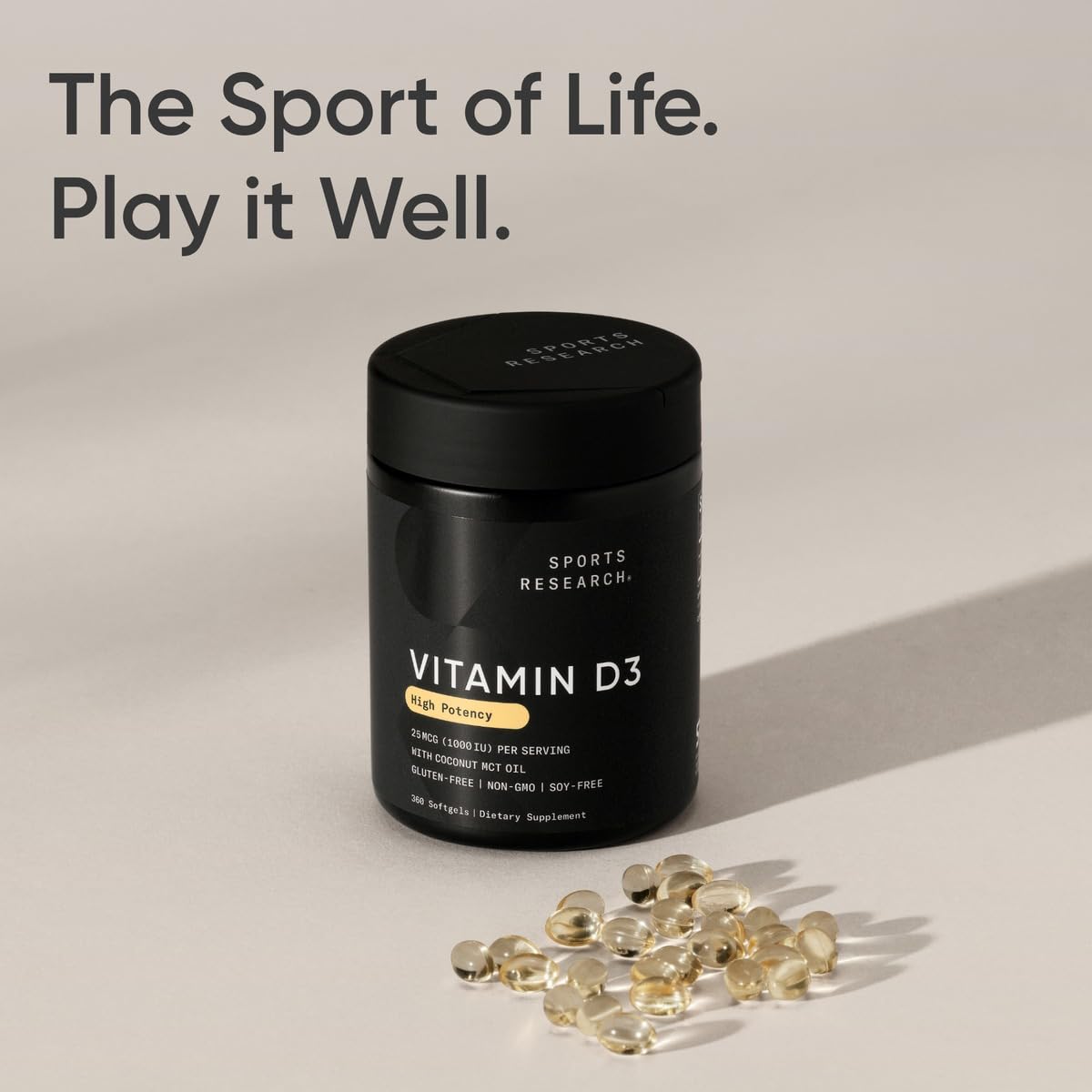 Sports Research Vitamin D3 5000iu (125mcg) with Coconut Oil ~ High Potency Vitamin D for Immune & Bone Support ~ Non-GMO Verified, Gluten & Soy Free (360 Mini-Liquid Softgels) - Nirvana Guru