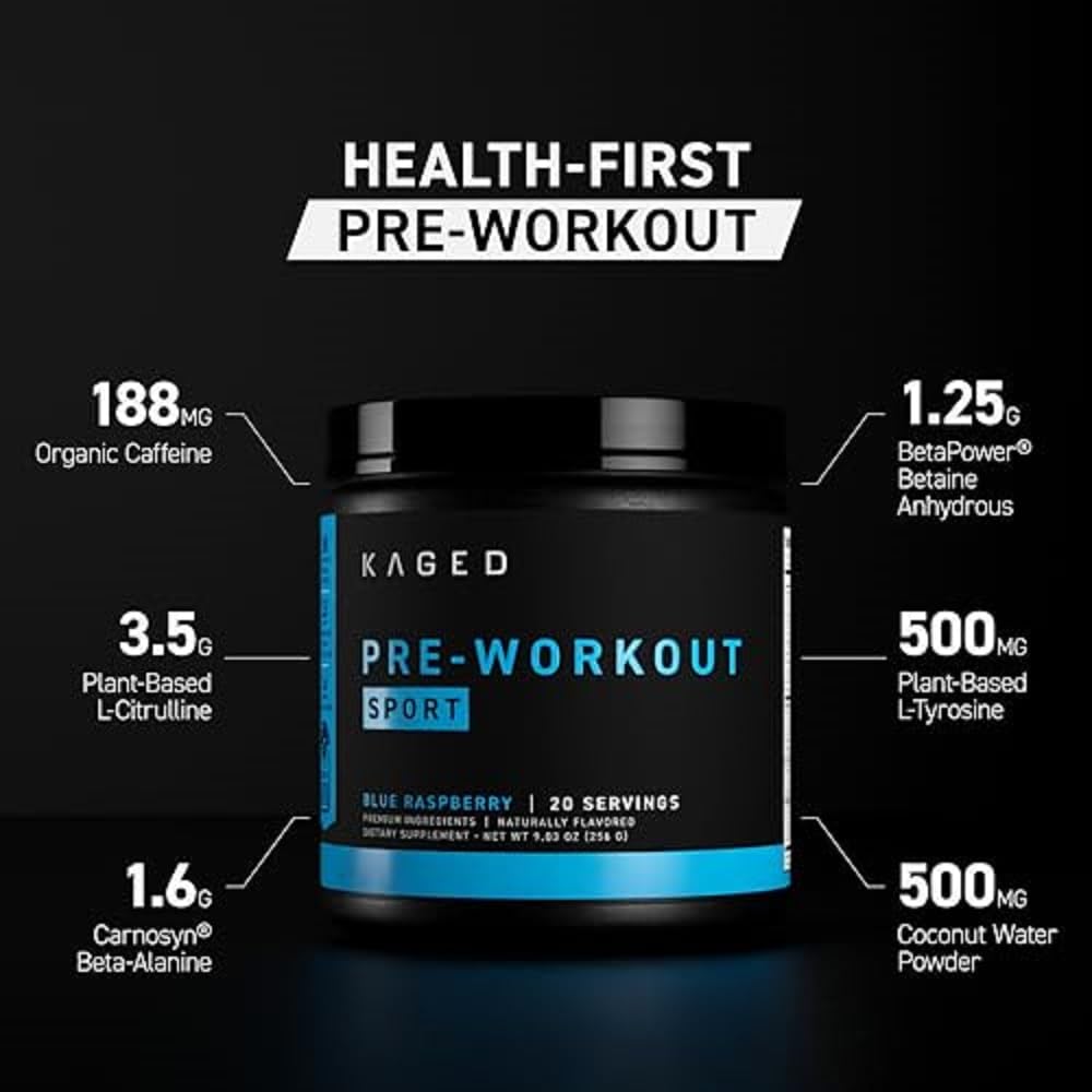 Kaged Sport Pre Workout Powder for Men & Women, Mango Lime, Sport Certified, 188mg Caffeine, Nitric Oxide Supplement, Beta Alanine for Energy, Weightlifting, Cardio Endurance & Strength, 20 Servings Nirvana Guru